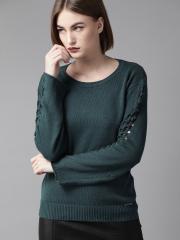 Roadster Women Teal Green Solid Sweater