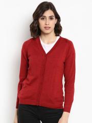 Monte Carlo Women Maroon Solid Cardigan Sweater