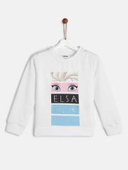 YK Disney Girls White Printed Sweatshirt