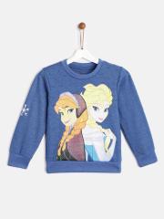 YK Disney Girls Blue Printed Sweatshirt