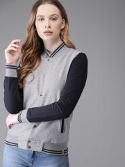 Campus Sutra Women Grey Melange Solid Sweatshirt