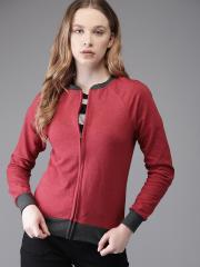 Campus Sutra Women Maroon Solid Sweatshirt