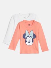 YK Disney Girls Pack of 2 Printed Round Neck Pure Cotton T-shirts