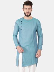 Svanik Men Blue Solid Straight Kurta