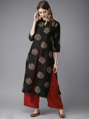 Anouk Women Black Printed Kurta with Palazzos