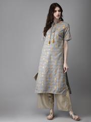 Anouk Women Grey Printed Straight Kurta