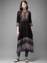 Anouk Women Black Printed Straight Kurta