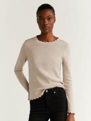 MANGO Women Beige Solid Sweater