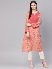 Biba Women Pink Printed Straight Kurta