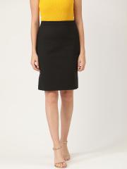 MANGO Women Black Solid Straight Skirt