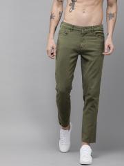 Roadster Men Olive Green Regular Fit Solid Regular Trousers