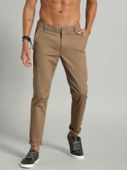 Roadster Men Khaki Brown Regular Fit Solid Regular Trousers