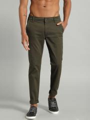 The Roadster Lifestyle Co Men Olive Green Regular Fit Solid Regular Trousers