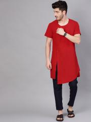 See Designs Men Red Solid Straight Kurta