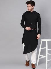 See Designs Men Black Solid Straight Kurta