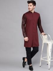 See Designs Men Maroon Solid Straight Kurta