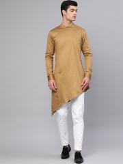 See Designs Men Khaki Solid Straight Kurta