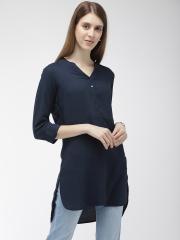 Park Avenue Women Navy Blue Solid Shirt Style Longline  Top