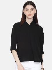 Park Avenue Women Black Solid Shirt Style Top