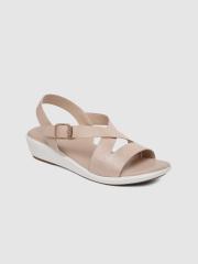 CERIZ Women Beige Textured Sandals