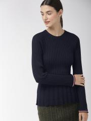 Tommy Hilfiger Women Navy Blue Solid Sweater