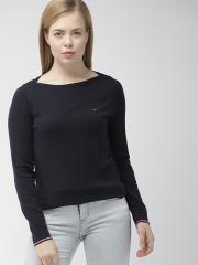 Tommy Hilfiger Women Navy Blue Solid Sweater