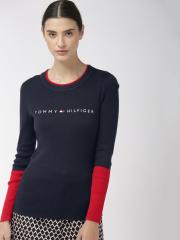 Tommy Hilfiger Women Navy Blue Solid Sweater