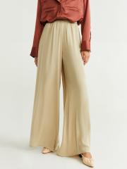 MANGO Women Beige Solid Parallel Trousers