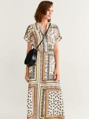 MANGO Women White & Black Printed Shirt Dress