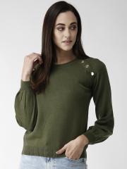 Madame Women Olive Green Solid Sweater