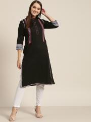 Sangria Women Black Solid Straight Kurta