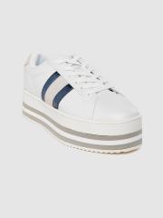 GAS Women White Solid Flatform Sneakers