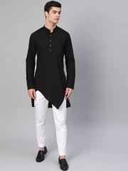 See Designs Men Black Solid Straight Kurta