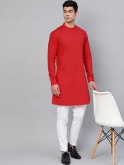 See Designs Men Red Solid Straight Kurta