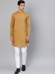 See Designs Men Khaki Solid Straight Kurta