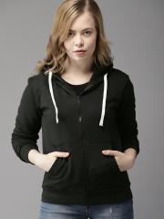 Campus Sutra Women Black Solid Hooded Sweatshirt