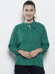 DOROTHY PERKINS Women Green & Black Printed Top