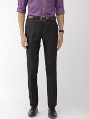 Raymond Men Black & Brown Slim Fit Self Design Formal Trousers