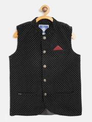 612 League Boys Black & White Printed Corduroy Pure Cotton Nehru Jacket