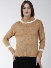 Fort Collins Women Mustard Yellow Self-Design Acrylic Sweater