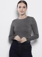 DOROTHY PERKINS Women Charcoal Grey Solid Sweater