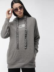 FOREVER 21 Women Grey Printed Hooded Sweatshirt