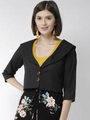 Style Quotient Women Black Solid Buttoned Shrug