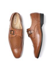 INVICTUS Men Tan Brown Formal Monks with Brogue Detail