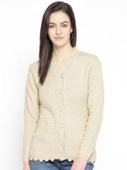 One Femme Women Beige Self Design Cardigan