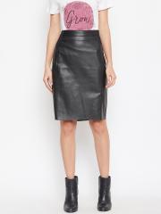 Vero Moda Women Black Coated Pencil Skirt