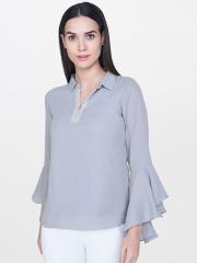 AND Women Blue Solid Top