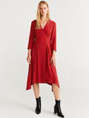 MANGO Women Red Solid Wrap Dress