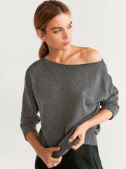 MANGO Women Charcoal Grey Solid Pullover Sweater