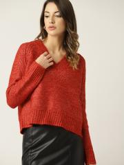 MANGO Women Red Solid Boxy Sweater